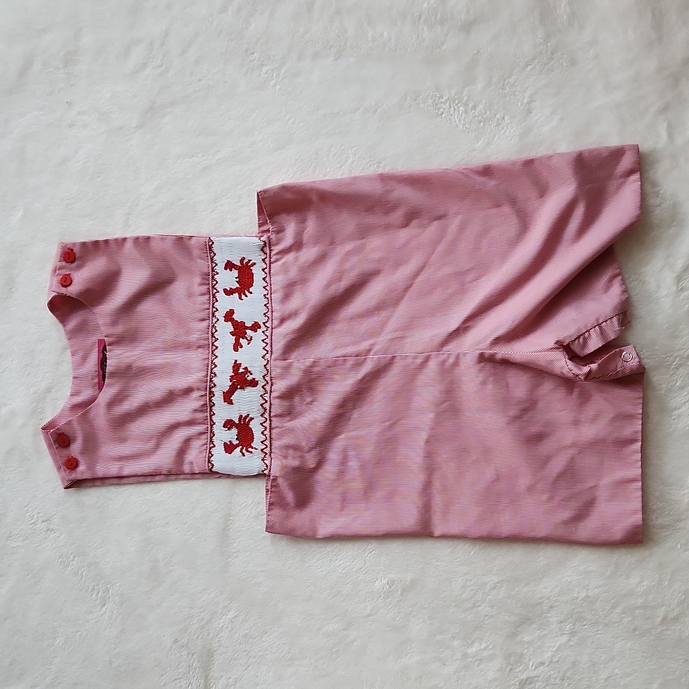 Red Baby John John Romper with Crab Embroidery, Sz 3T